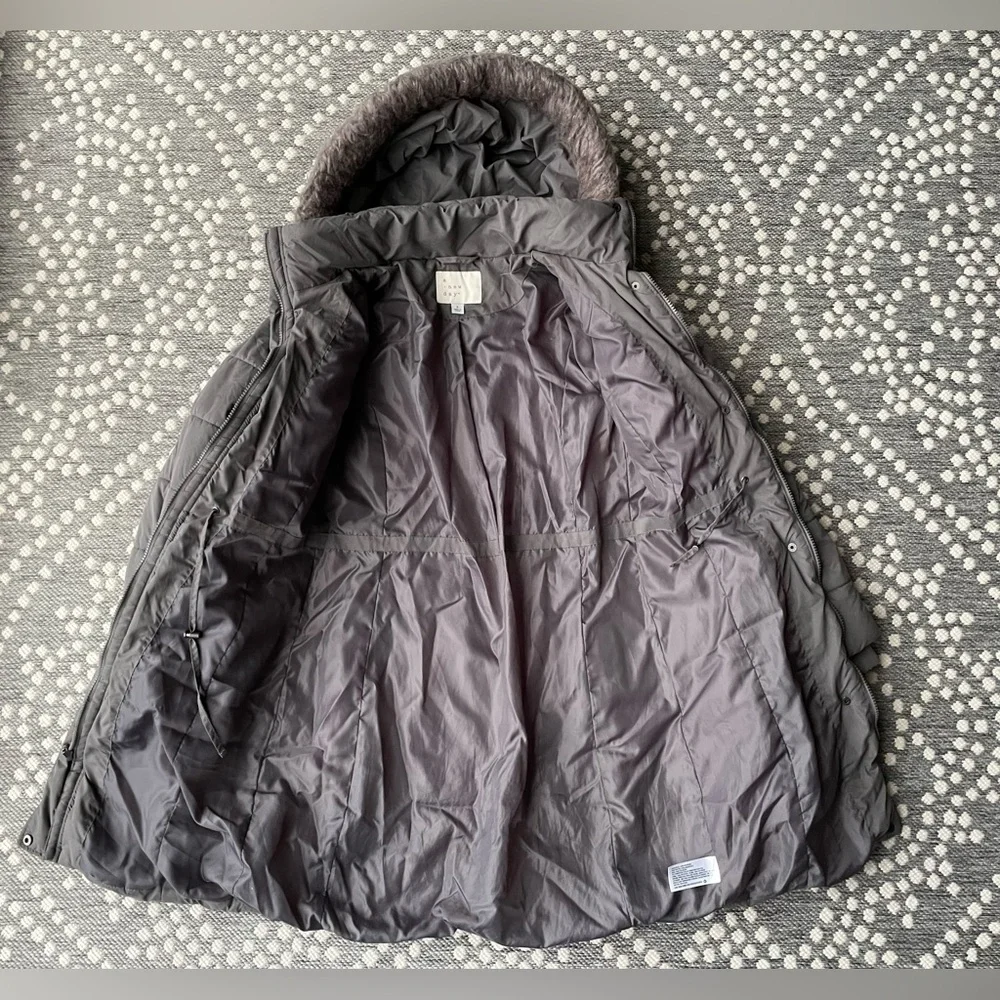 A New Day Parka Coat Jacket Fur Hood Small pewter gray grey quilted puffer zip - Picture 11 of 13